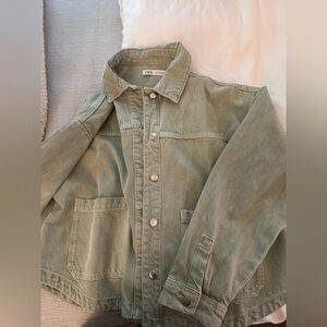 Green denim jacket